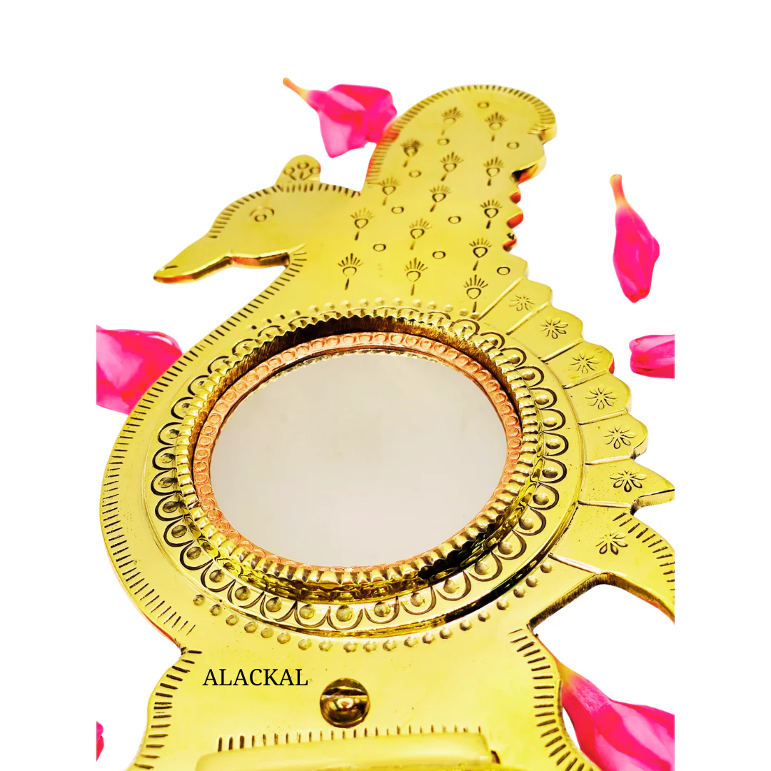 AUTHENTIC PEACOCK SHAPED ARANMULA KANNADI WITH STAND - Image 4