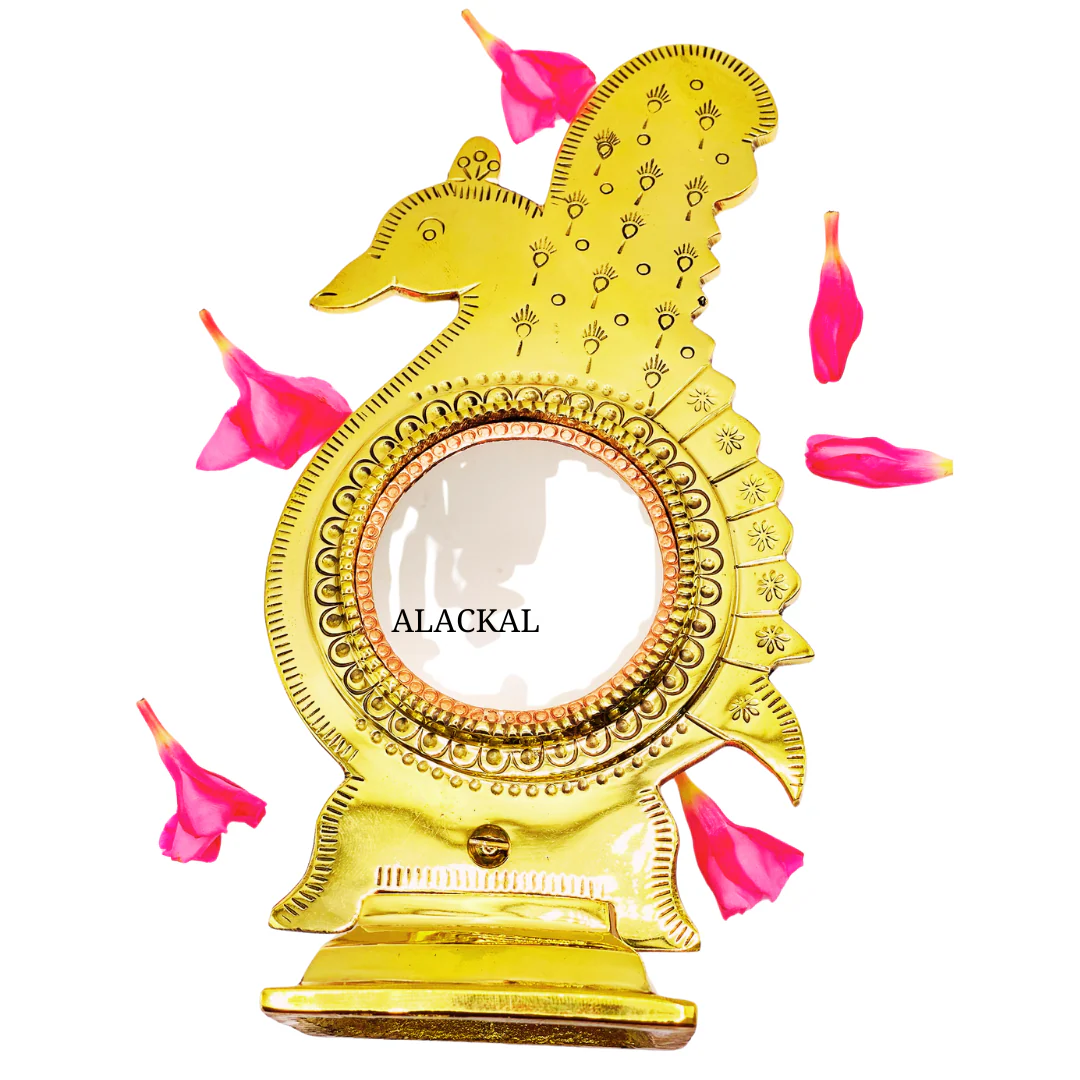 AUTHENTIC PEACOCK SHAPED ARANMULA KANNADI WITH STAND - Image 5
