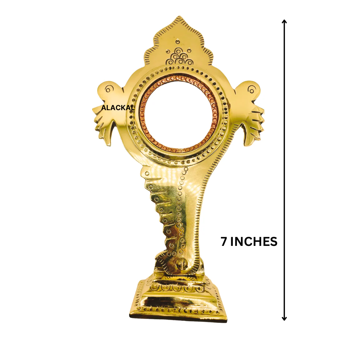 AUTHENTIC SHANKH SHAPE ARANMULA KANNADI WITH STAND | TABLE DECOR - Image 3