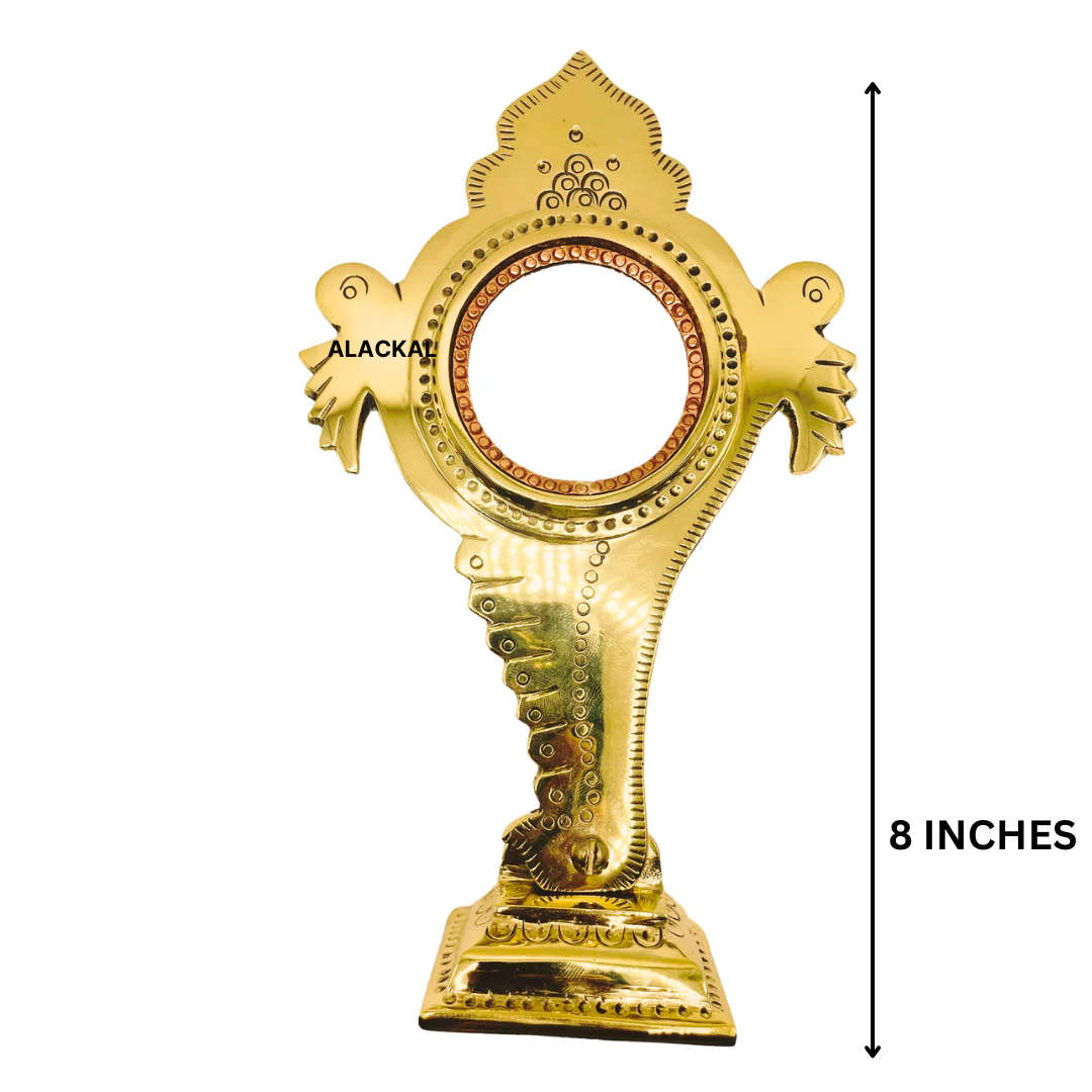 AUTHENTIC SHANKH SHAPE ARANMULA KANNADI WITH STAND | TABLE DECOR - Image 4