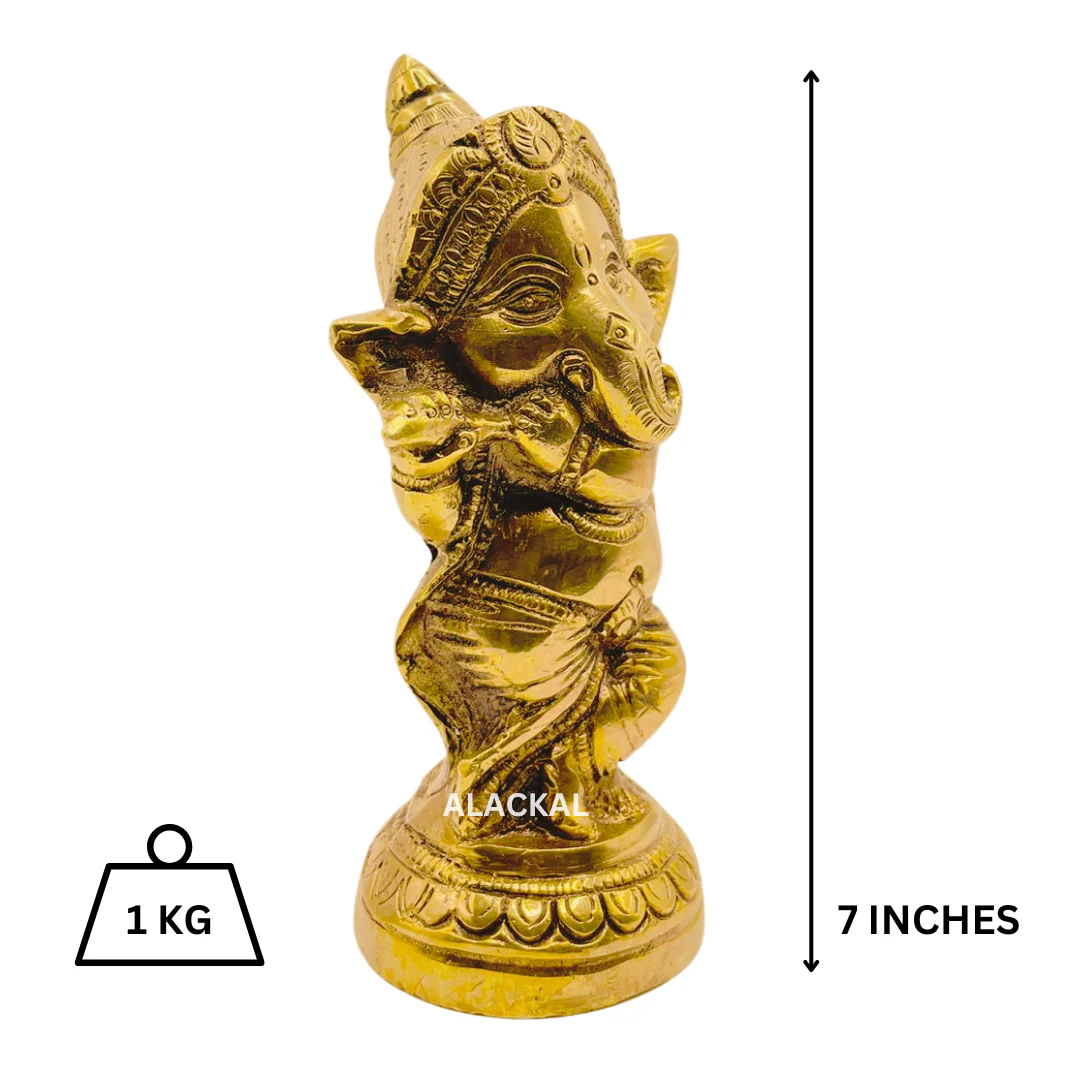 BRASS DANCING GANESHA WITH FLUTE - Image 6