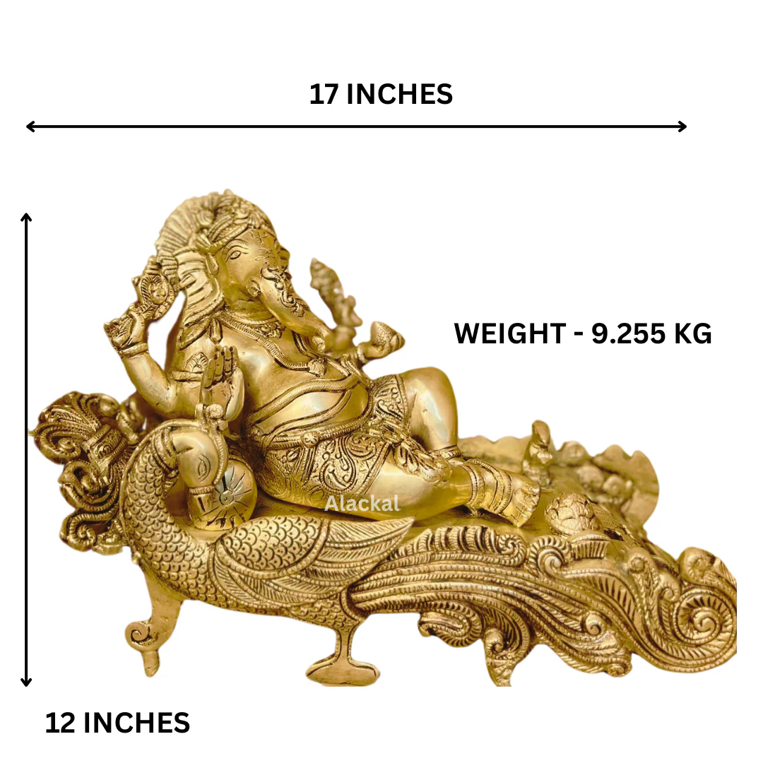 BRASS GANESHA STATUE ON A PEACOCK SHAPED STAND | HOME DECOR - Image 3