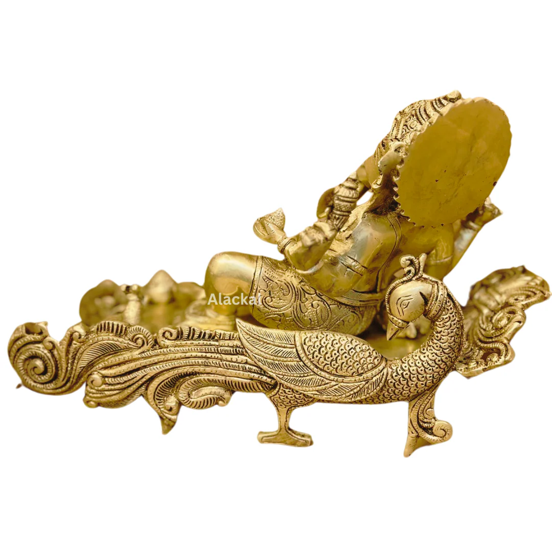 BRASS GANESHA STATUE ON A PEACOCK SHAPED STAND | HOME DECOR - Image 4
