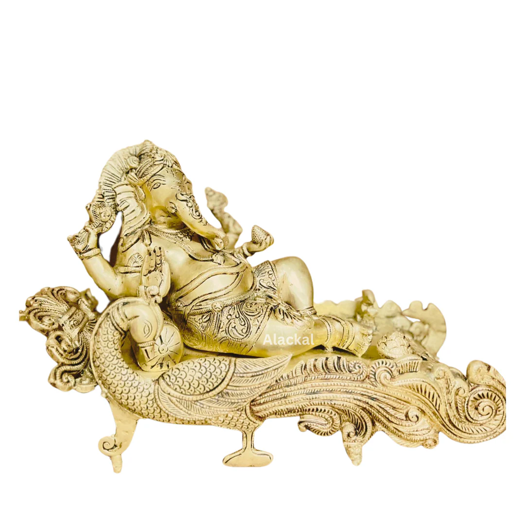 BRASS GANESHA STATUE ON A PEACOCK SHAPED STAND | HOME DECOR - Image 5