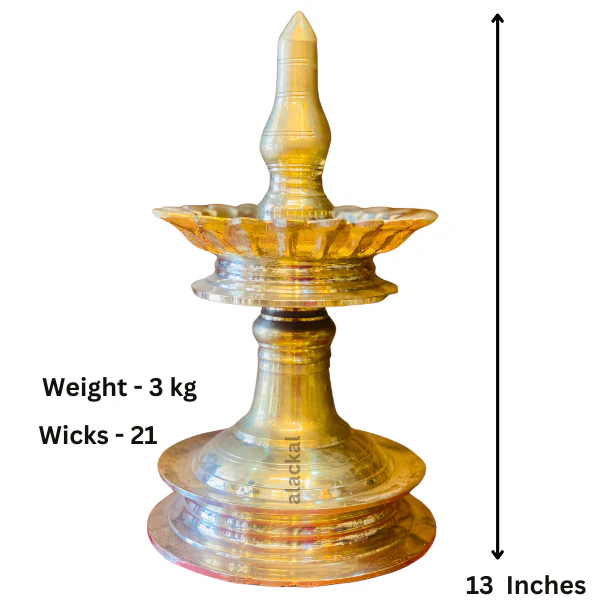 BRASS LIGHTWEIGHT BHADRADEEPAM - 21 WICKS, 3 KG, FOR TEMPLE - Image 4
