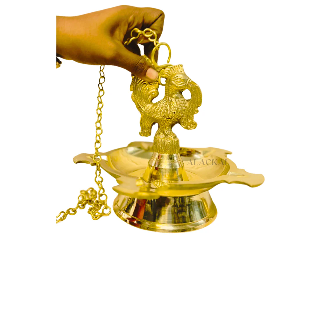 BRASS PEACOCK HEADED LIGHT WEIGHT HANGING LAMP | THOOKKUVILAKKU - Image 3