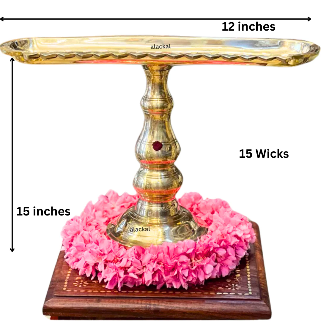 HANDCRAFTED BRONZE KERALA PATHIVILAKKU | PAATHIVILAKKU WITH 15 WICKS FOR TEMPLE RITUALS - Image 3