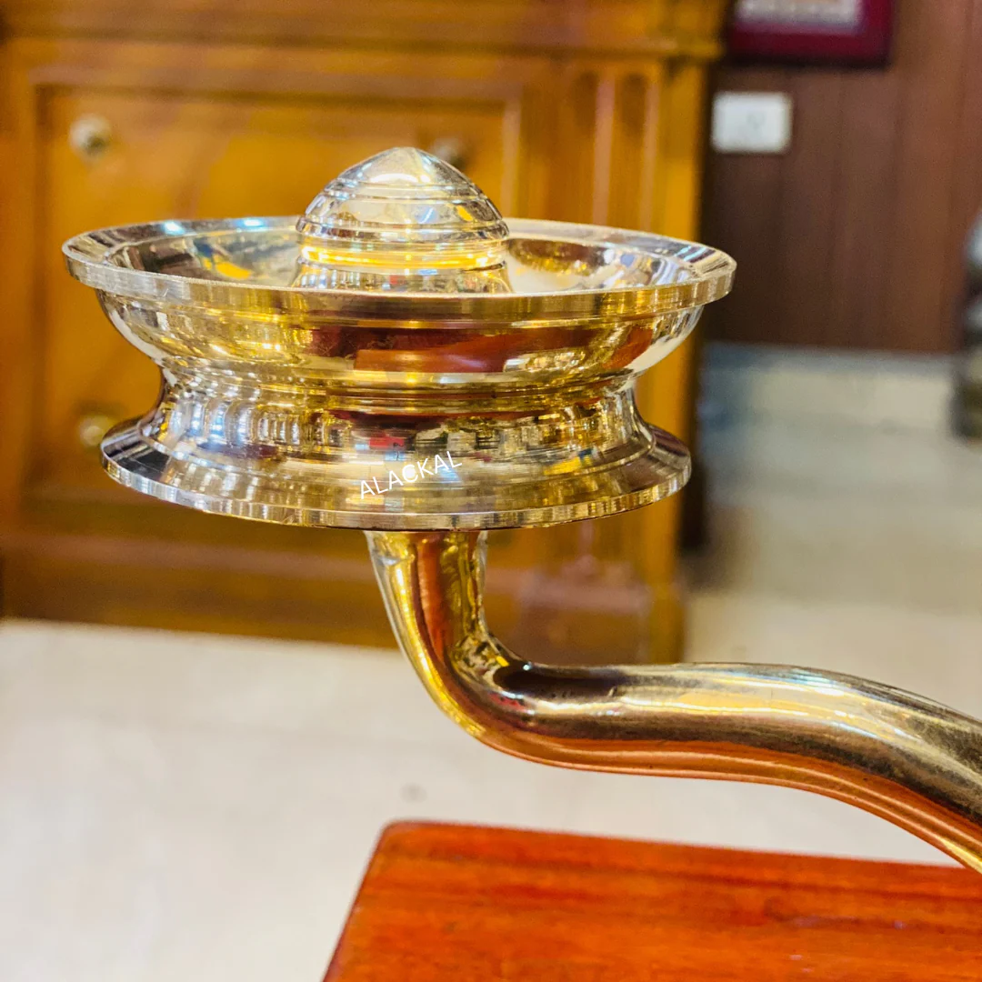 HANDMADE BRONZE KAVARAVILAKKU WITH MOTTU SHAPE ON TOP | 3 LAYER LAMP - Image 3