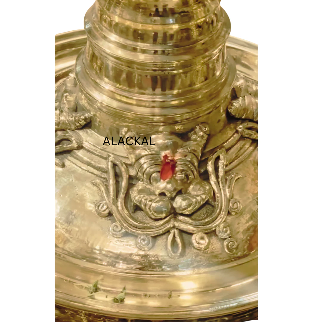 Handmade Bronze Maha Bhairava Bhadradeepam with Vyali & Lotus Top | Traditional Kerala Temple Oil Lamp for Pooja Rituals | Crafted in Mannar - Image 3
