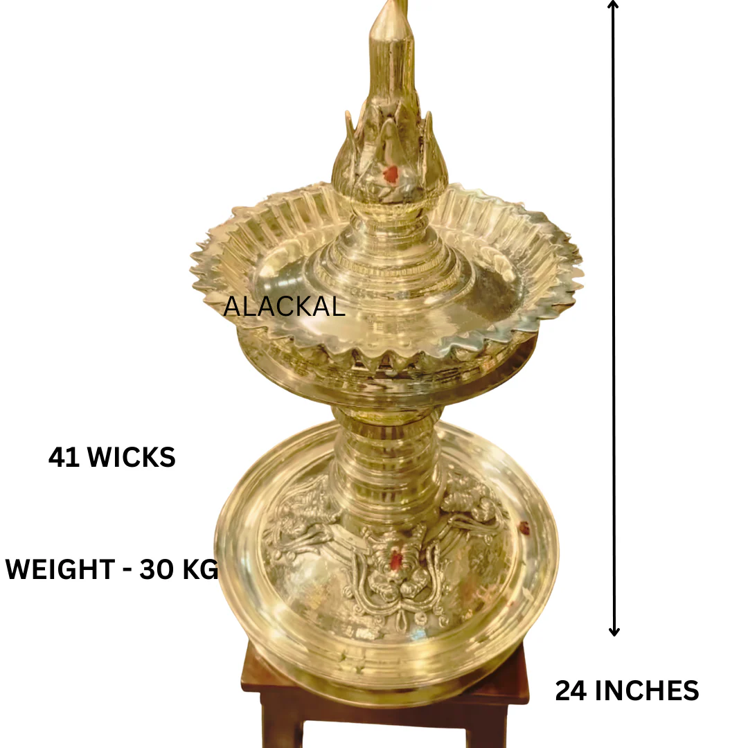 Handmade Bronze Maha Bhairava Bhadradeepam with Vyali & Lotus Top | Traditional Kerala Temple Oil Lamp for Pooja Rituals | Crafted in Mannar - Image 4