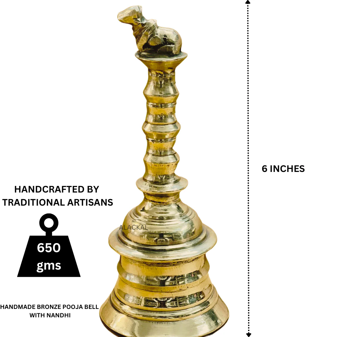 HANDMADE POOJA BELL WITH NANDHI ( HEAVY ) - Image 3