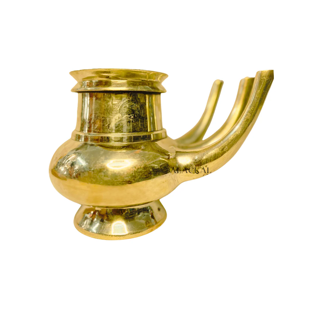 KERALA HANDMADE BRONZE POOJA KINDI WITH THREE WATER POURING TAIL - Image 3