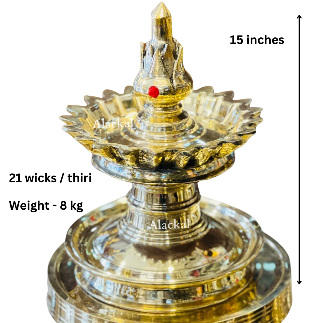 Maha Bhadradeepam with Lotus Design – 21 Wick Temple Oil Lamp from Alackal Bell Metals, Mannar - Image 4