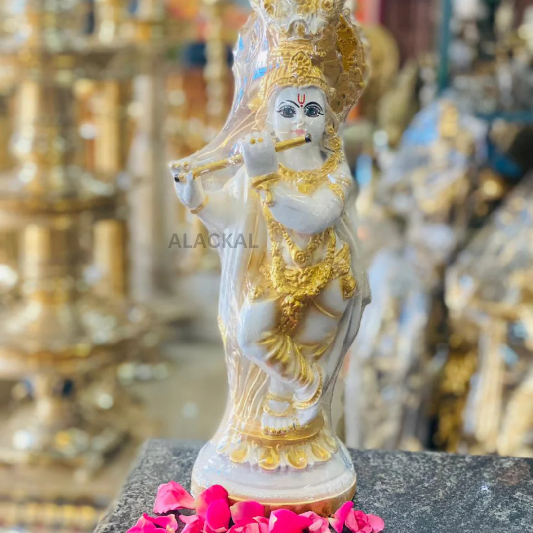 SREE KRISHNA IDOL IN FIBER MATERIAL | WHITE COLOUR | KRISHNA VIGRAHAM FOR VISHU - Image 3