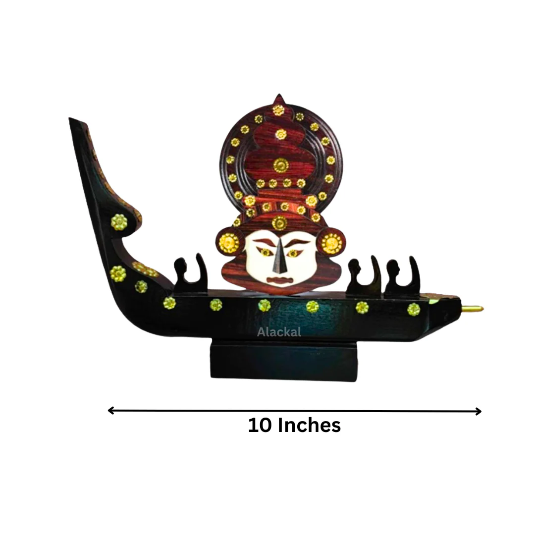 WOODEN BOAT WITH KATHAKALI FACE ( BROWN ) - Image 4